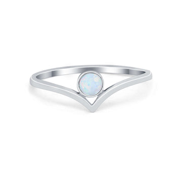 Art Deco Chevron Midi V Ring Thumb Lab Created White Opal Round 925 Sterling Silver
